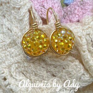 Golden Glow Crystal Earrings • 1” Wire-Wrapped Drops